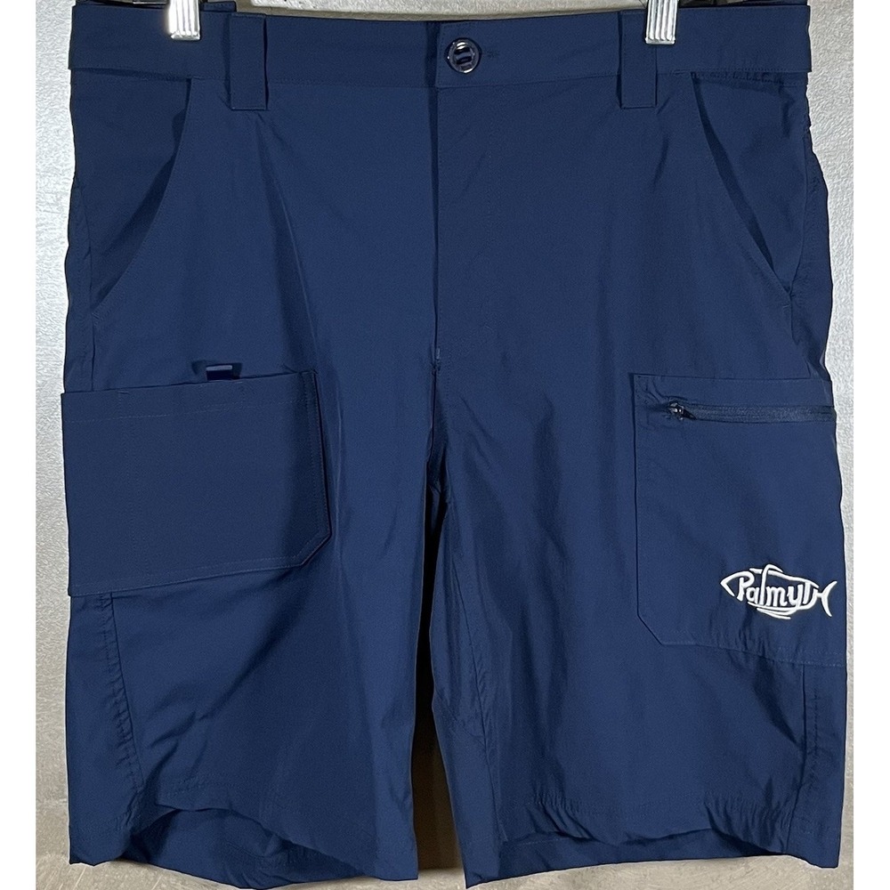 Palmyth Fishing Shorts‎ Men's Large Blue Navy Cargo Utility Pockets Quick Dry